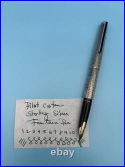 1974 Pilot Custom Sterling Silver Fountain Pen 18K White Gold M Nib H1174 Rare