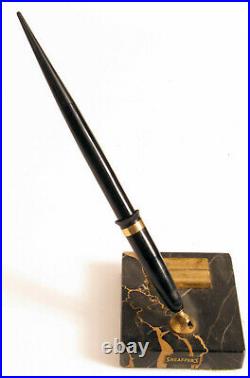 Antique Marble Sheaffer Pen Holder And Fountain Pen 14k Gold Nib Rare Set