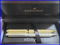 Audemars Piguet Silver & Gold Ballpoint Pen Set with Wooden Case Box Rare New