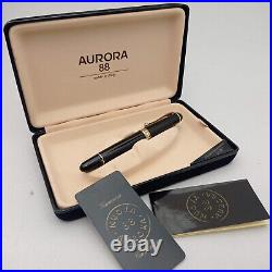 Aurora 88 800 Big Black Gold Trim Fountain Pen Piston Fill 14k F Nib Rare