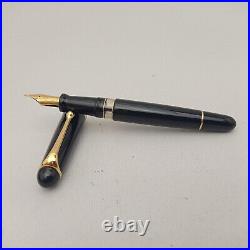 Aurora 88 800 Big Black Gold Trim Fountain Pen Piston Fill 14k F Nib Rare