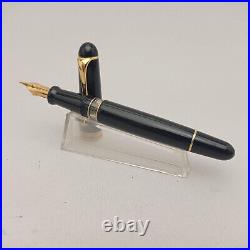 Aurora 88 800 Big Black Gold Trim Fountain Pen Piston Fill 14k F Nib Rare