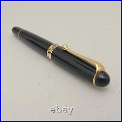 Aurora 88 800 Big Black Gold Trim Fountain Pen Piston Fill 14k F Nib Rare