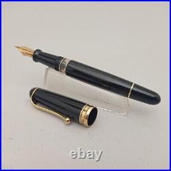 Aurora 88 800 Big Black Gold Trim Fountain Pen Piston Fill 14k F Nib Rare