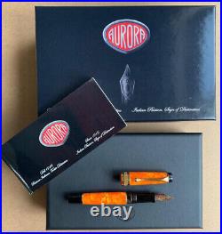 Aurora Optima Arancio Fountain Pen Medium Nib Bright Orange Rare Used