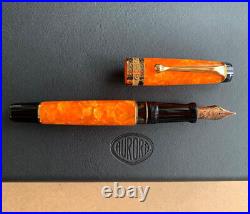 Aurora Optima Arancio Fountain Pen Medium Nib Bright Orange Rare Used