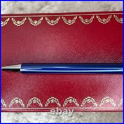 Authentic Santos Cartier Ballpoint Pen RARE OLD MODEL Blue Lacquer withBox&Papers