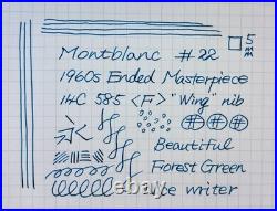 Authentic Vintage 1960s Montblanc 22 Rare Green 14C Wing Nib F No Crack Serviced