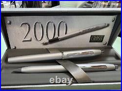 Cross 2000 Fountain & Ballpoint Pen Gray Duo Rhodium Plated Nib M USA New Rare