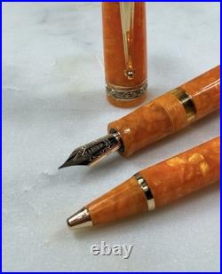 Delta Dolcevita Oro Orange Oversize Fountain Pen / Ballpoint Set Vermeil Rare