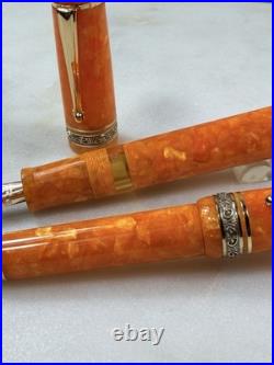 Delta Dolcevita Oro Orange Oversize Fountain Pen / Ballpoint Set Vermeil Rare
