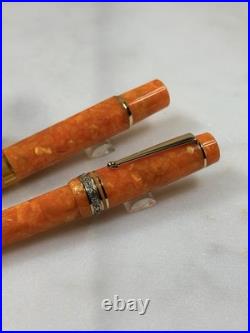 Delta Dolcevita Oro Orange Oversize Fountain Pen / Ballpoint Set Vermeil Rare
