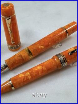 Delta Dolcevita Oro Orange Oversize Fountain Pen / Ballpoint Set Vermeil Rare