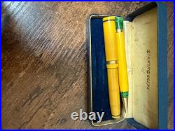 Diamond point 14k nib fountain pen and pencil set rare yellow color with box