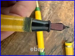 Diamond point 14k nib fountain pen and pencil set rare yellow color with box