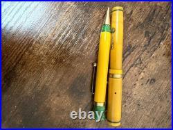 Diamond point 14k nib fountain pen and pencil set rare yellow color with box