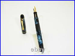 Excellent Rare Dutch NEFA Favoriet Blue Marbled Fountain Pen Flexy 14ct M Nib