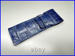 Genuine crocodile pen blue travel storage pouch