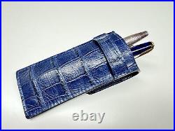 Genuine crocodile pen blue travel storage pouch