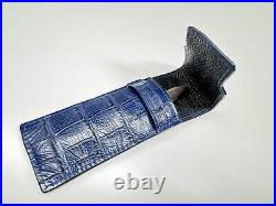 Genuine crocodile pen blue travel storage pouch