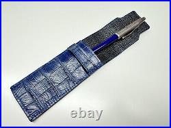 Genuine crocodile pen blue travel storage pouch