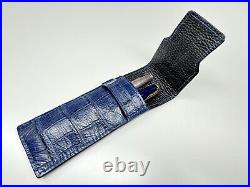 Genuine crocodile pen blue travel storage pouch