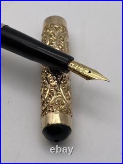 John Holland Eyedropper F Pen Gold Snail Overlay 14K Flexy Nib C 1891-1910 RARE