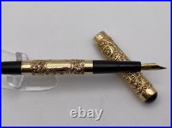John Holland Eyedropper F Pen Gold Snail Overlay 14K Flexy Nib C 1891-1910 RARE
