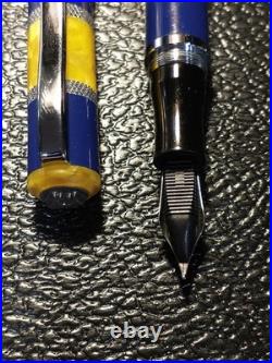 MONTEVERDE U. S. A. RARE 1990's AMBER AND BLUE VINTAGE FOUNTAIN PEN MEDIUM NIB