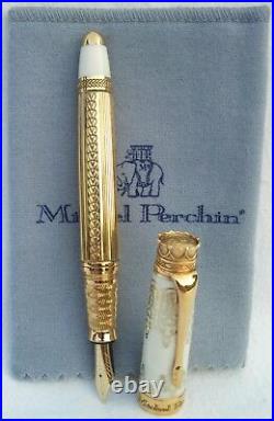 Michel Perchin IMPERIAL Fountain Pen White Enamel Gold #66/88 Rare Hard to Find