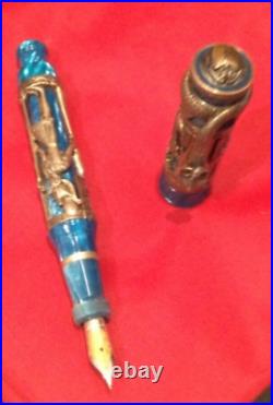 Montegrappa Luxor Blue Nile Silver withBlue Celluloid 18kt Med Nib # 577/1912 RARE