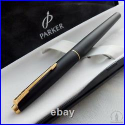 NOS Extremely Rare Parker 45 TX Matte BLACK GT Fountain Pen M Nib UK Q1 1994