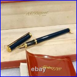 NOS RARE ST Dupont Dark Blue Fountain Pen 18k Gold Nib Unused Full Set VP136