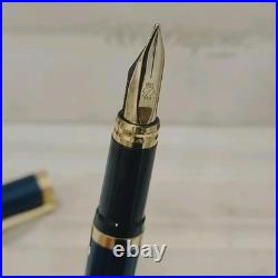 NOS RARE ST Dupont Dark Blue Fountain Pen 18k Gold Nib Unused Full Set VP136