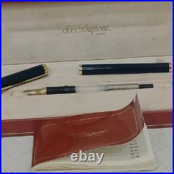 NOS RARE ST Dupont Dark Blue Fountain Pen 18k Gold Nib Unused Full Set VP136