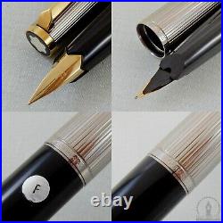 NOS Rare 1970s Montblanc Classic 222 Black & Rhodium Plated Fountain Pen F Nib