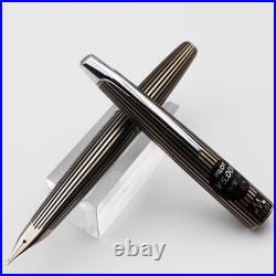 NOS Rare PILOT MYU Stripe Fountain Pen Silver Black M nib vintage 1970s withbox