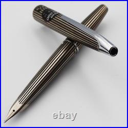 NOS Rare PILOT MYU Stripe Fountain Pen Silver Black M nib vintage 1970s withbox