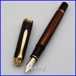 NOS Rare Pelikan Fountain Pen Souverän M800 Brown Black BB nib withBox