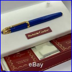 New Pasha de Cartier Blue Lacquer Rollerball Pen Very Rare