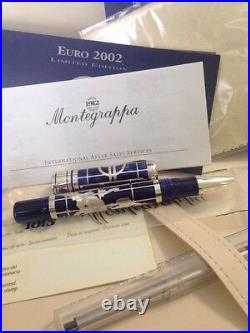 New & Rare Montegrappa Euro 2002 Sterling Silver Ballpoint Pen Box & Papers