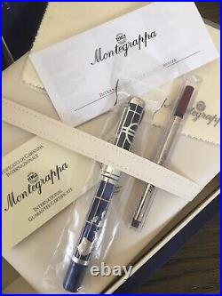 New & Rare Montegrappa Euro 2002 Sterling Silver Ballpoint Pen Box & Papers