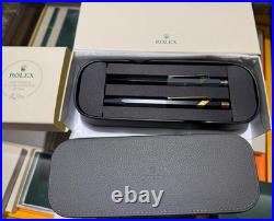 New Rolex Caran d'Ache Ballpoint Pen Rare Set of 2 Grey Black withLeather Case
