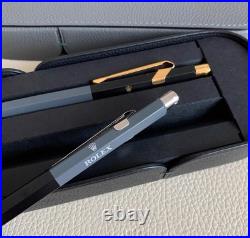 New Rolex Caran d'Ache Ballpoint Pen Rare Set of 2 Grey Black withLeather Case