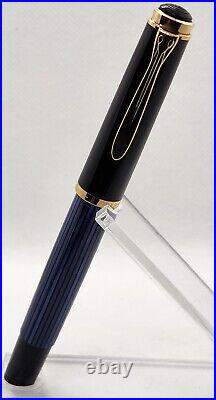 Old Style Pelikan M400 Blue Stripe Striated Fountain Pen 14k Bold Nib 1995 Rare