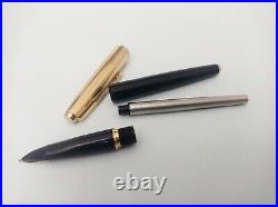 Parker 65 CUSTOM Black Fountain Pen 14k M Nib & Ballpoint Pen Excellent RARE