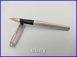 Parker 75 Grain D'orge Silver Plated Fountain Pen 14k F Nib Vintage Boxed Rare