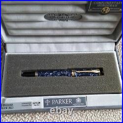 Parker Duofold International Fountain Pen, Marbled Blue, Fine Nib, RARE, NOS
