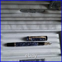 Parker Duofold International Fountain Pen, Marbled Blue, Fine Nib, RARE, NOS