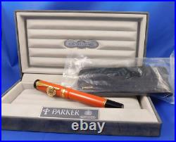 Parker Duofold New Fountain 18k Pen With Box Case And Pocket Case Rare Orange Parker Duofold New Fountain 18k Pen With Box Case And Pocket Case Rare Orange